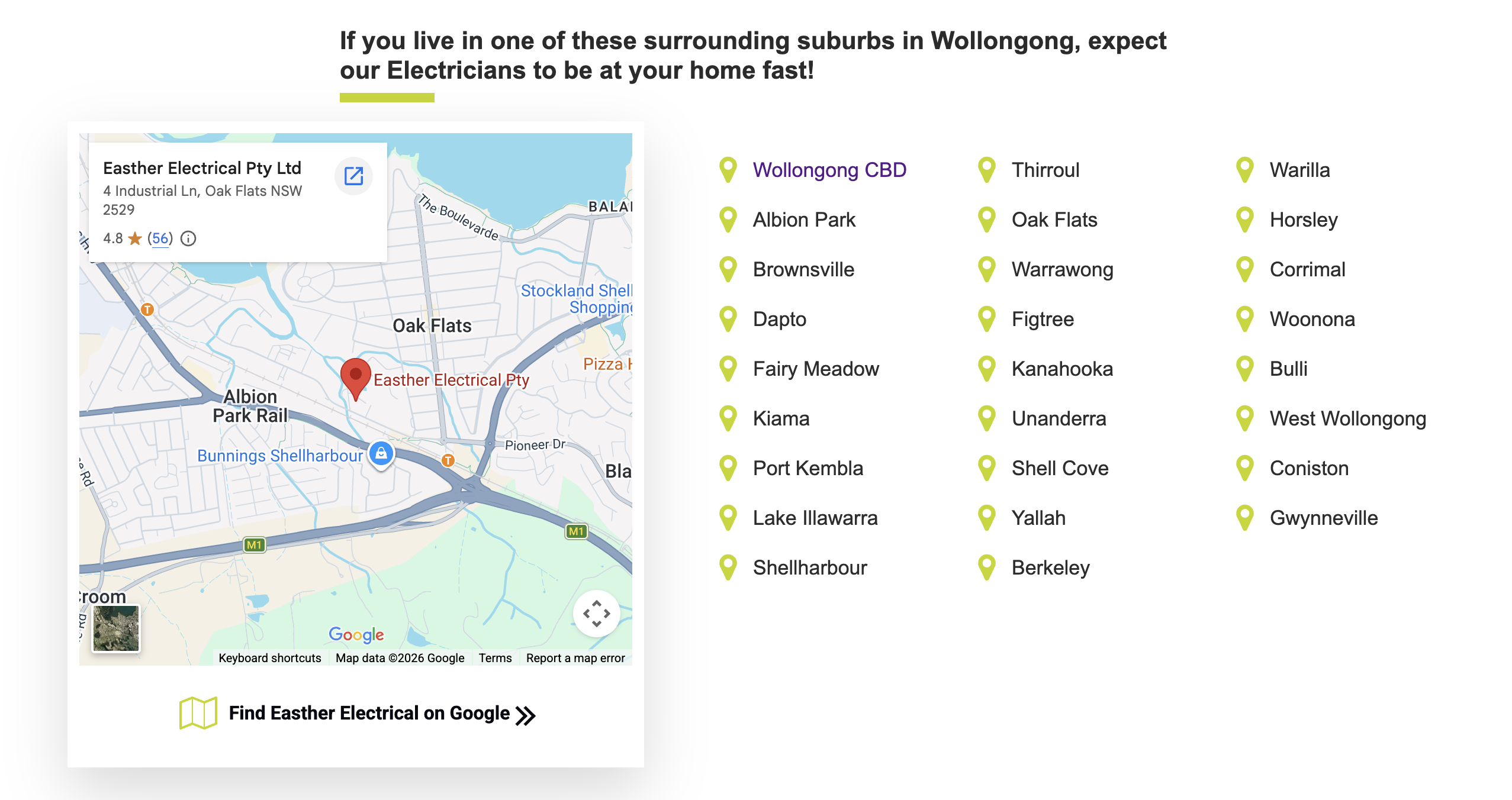 areas we service section of easther electrical